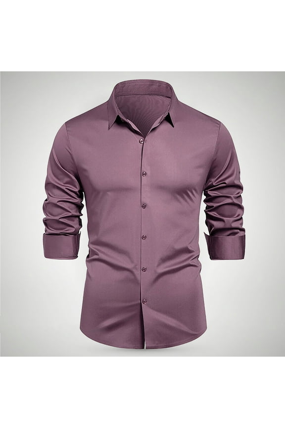 M-4X Plus Size Dress Shirts for Men Long Sleeve Big & Tall Slim-Fit T-Shirts Mens Formal Solid Color Button-Down Collared Business Work Tops