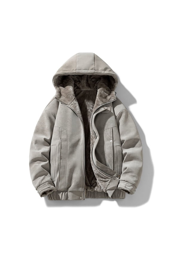 M-4X Plus Size Fleece Jackets for Men Big & Tall Reversible Coats with Pockets and Hoodies Long Sleeve Zip Up Solid Color Thermal Warm Winter Jacket