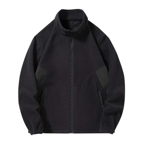 M-4X Plus Size Fleece Jackets for Men with Zipper Pockets Big & Tall Zip-Up Coats Mens Casual Color Block Long Sleeve Thermal Warm Outerwear Jacket