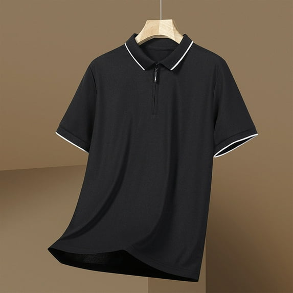 M-4X Plus Size Golf Shirts for Men with Zipper Collared Short Sleeve T-Shirts Casual Pullover Solid Stretchy Slim-Fit Workout Tees Tops