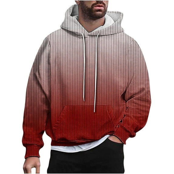 M-4X Plus Size Hoodies for Men Big & Tall Pullover Fleece Lined Sweatshirts with Pocket Long Sleeve Gradient Stripe Printed Warm Athletic Hoodie Tops