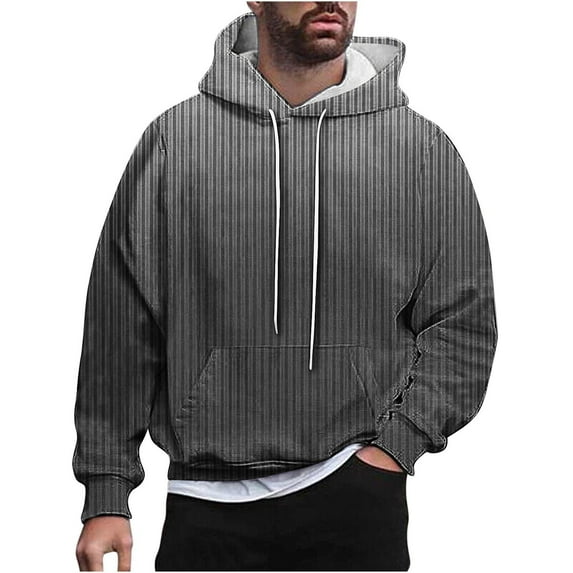 M-4X Plus Size Hoodies for Men Big & Tall Pullover Fleece Lined Sweatshirts with Pocket Long Sleeve Gradient Stripe Printed Warm Athletic Hoodie Tops