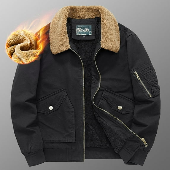 M-4X Plus Size Jackets Fleece Lined Zip-Up Coats with Pockets and Collared Big & Tall Long Sleeve Solid Color Thicken Warm Work Outerwear Jacket