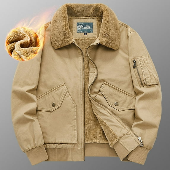 M-4X Plus Size Jackets Fleece Lined Zip-Up Coats with Pockets and Collared Big & Tall Long Sleeve Solid Color Thicken Warm Work Outerwear Jacket