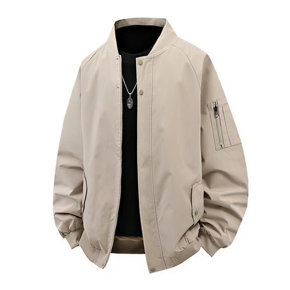 M-4X Plus Size Jackets for Men with Pockets Big & Tall Long Sleeve Coats Mens Casual Solid Color Zip Up Mock Neck Windbreaker Motorcycle Jacket