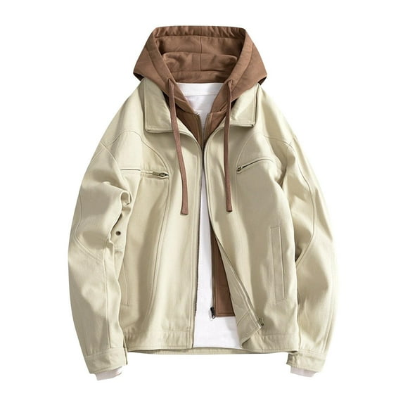 M-4X Plus Size Mens Big & Tall Jackets with Pockets and Hood Zip Up Coats Fake-Two-Piece Color Block Long Sleeve Workout Outerwear Jacket