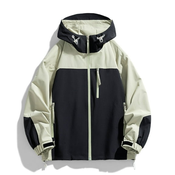 M-4X Plus Size Mens Big & Tall Rain Jackets with Zipper Pockets and Hoodie Long Sleeve Zip Up Casual Color Block Waterproof Going-Out Hiking Raincoats