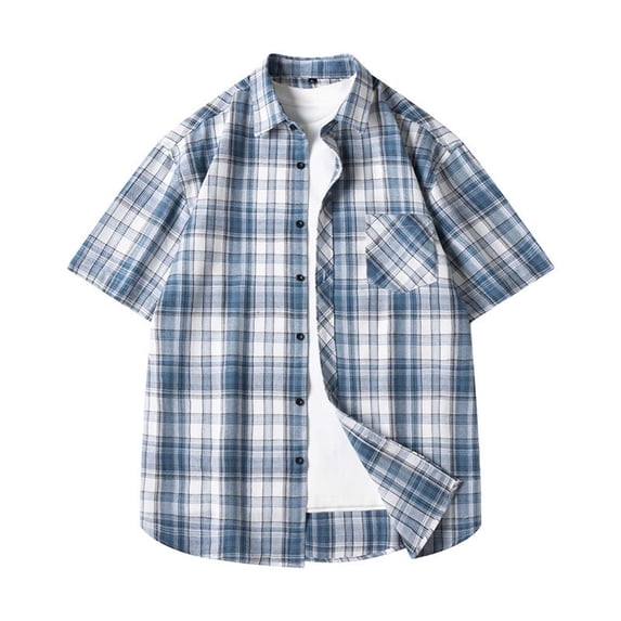 M-4X Plus Size Mens Big & Tall Shirts with Pocket Short Sleeve Button-Down Collared Tshirts Shirt Casual Lightweight Plaid Printed Slim Work Tees Tops
