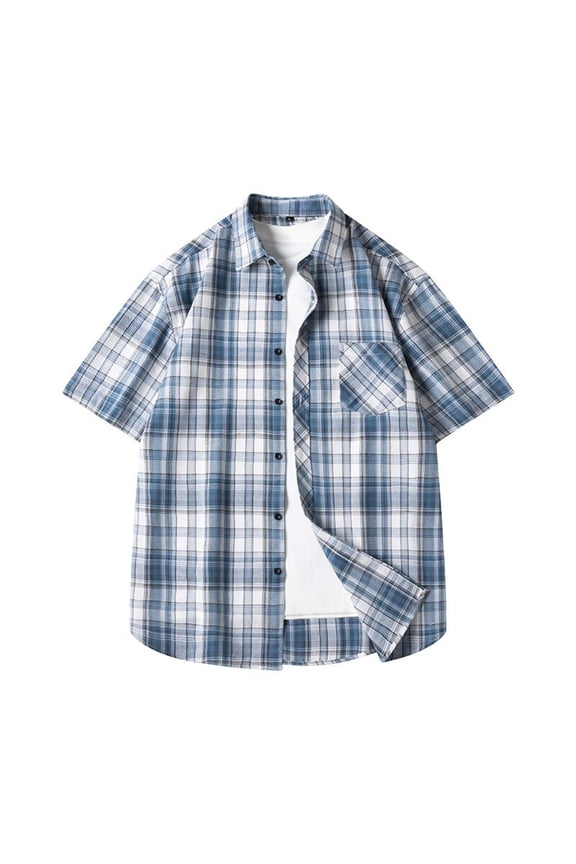 M-4X Plus Size Mens Big & Tall Shirts with Pocket Short Sleeve Button-Down Collared Tshirts Shirt Casual Lightweight Plaid Printed Slim Work Tees Tops