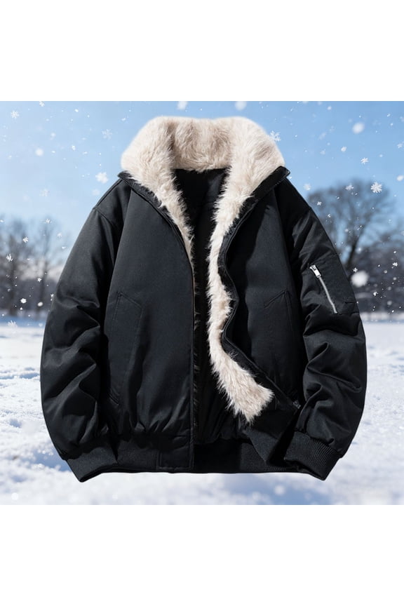 M-4X Plus Size Quilted Jackets for Men Big & Tall Fleece Sherpa Splice Coats Long Sleeve Zip Up Mock Neck Thermal Warm Puffer Jacket with Pockets