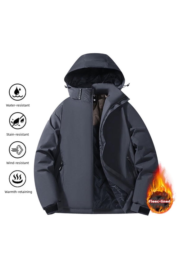 M-4X Plus Size Quilted Rain Jackets for Men Women Zip Up Raincoats with Zipper Pockets and Hoodie Couples Long Sleeve Waterproof Thermal Hiking Jacket