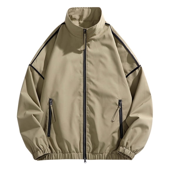 M-4X Plus Size Rain Jackets for Men with Zipper Pockets Big & Tall Zip Up Raincoats Long Sleeve Mock Neck Solid Color Windbreaker Hiking Jacket & Coats