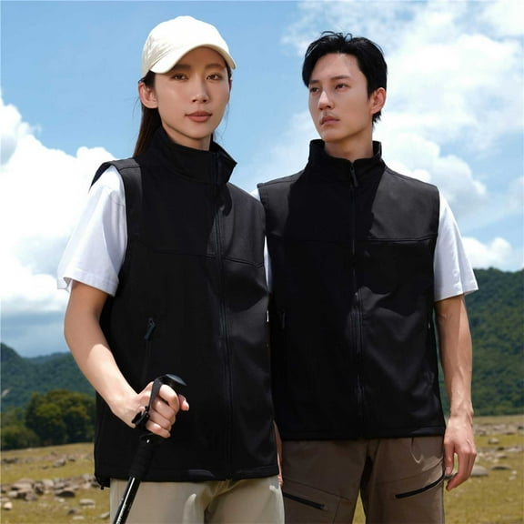 M-4X Plus Size Rain Vests for Men Women with Pockets Lightweight Sleeveless Jackets Unisex Full Zip Stand Collar Solid Hiking Outerwear Vest