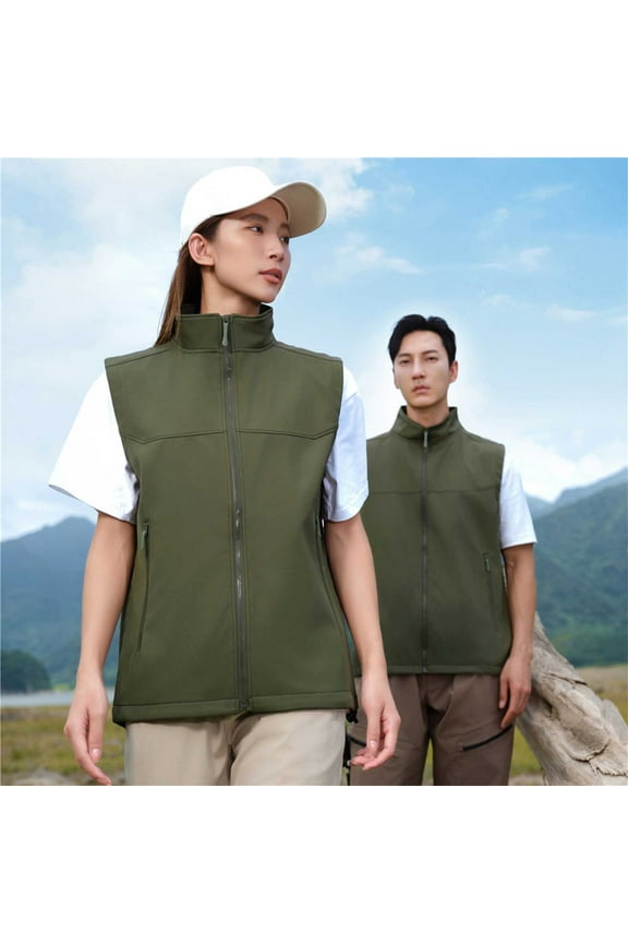 M-4X Plus Size Rain Vests for Men Women with Pockets Lightweight Sleeveless Jackets Unisex Full Zip Stand Collar Solid Hiking Outerwear Vest