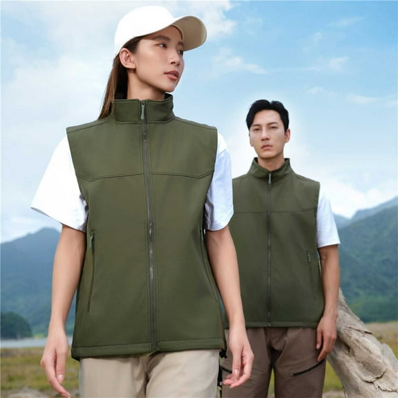 M-4X Plus Size Rain Vests for Men Women with Pockets Lightweight Sleeveless Jackets Unisex Full Zip Stand Collar Solid Hiking Outerwear Vest