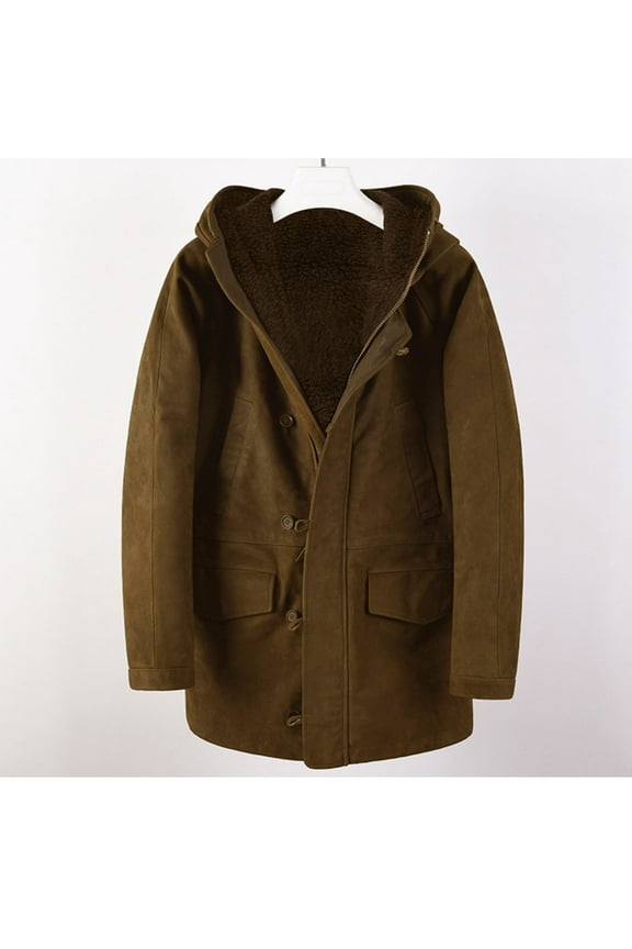 M-4X Plus Size Sueded Jackets for Men Big & Tall Fleece Lined Coats Long Sleeve Button-Down Solid Thermal Warm Winter Jacket with Pockets and Hoodies