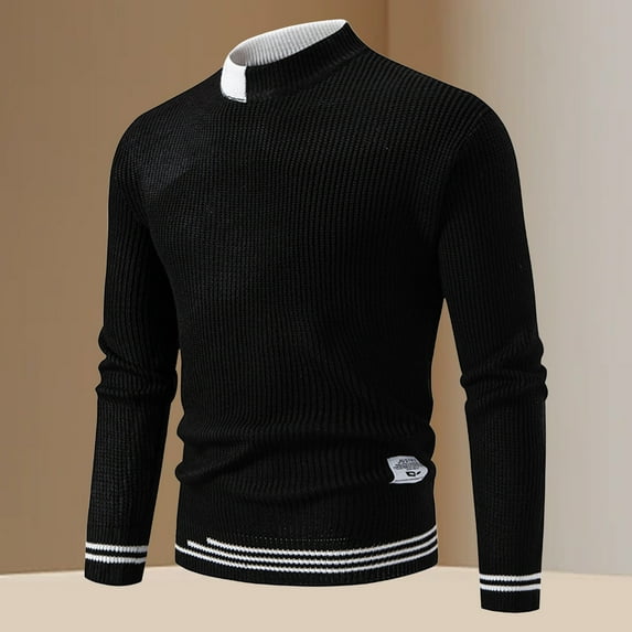 M-4X Plus Size Sweaters for Men Big & Tall Long Sleeve Sweatshirts Stretchy Slim Pullover Mock Neck Color Block Thermal Warm Knitted Work Sweater