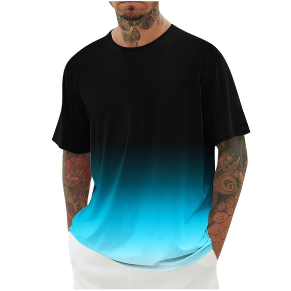 M-4X Plus Size T Shirts for Men Big & Tall Short Sleeve Crewneck Tees Tops Mens Casual Gradient Printed Pullover Basic Athletic Workout Tshirts Shirt