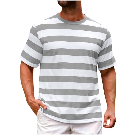 M-4X Plus Size T Shirts for Men Big & Tall Short Sleeve Crewneck Tees Tops Mens Casual Stripe Printed Pullover Basic Athletic Workout Tshirts Shirt