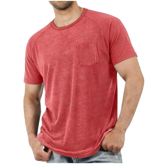 M-4X Plus Size T Shirts for Men with Pocket Big & Tall Short Sleeve Tees Tops Mens Casual Solid Color Pullover Raglan Athletic Workout Tshirts Shirt