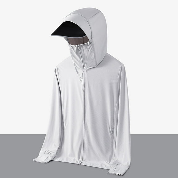 M-4X Plus Size UV Protection Hoodies with Mask and Pockets Big & Tall Long Sleeve Sun Shirts Lightweight Zip Up Solid Quick-Dry Fishing Jackets