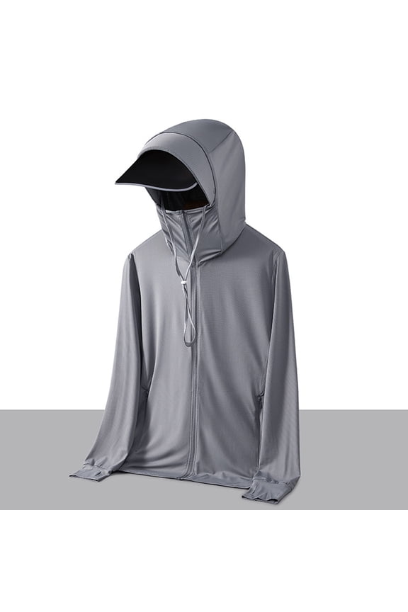 M-4X Plus Size UV Protection Hoodies with Mask and Pockets Big & Tall Long Sleeve Sun Shirts Lightweight Zip Up Solid Quick-Dry Fishing Jackets