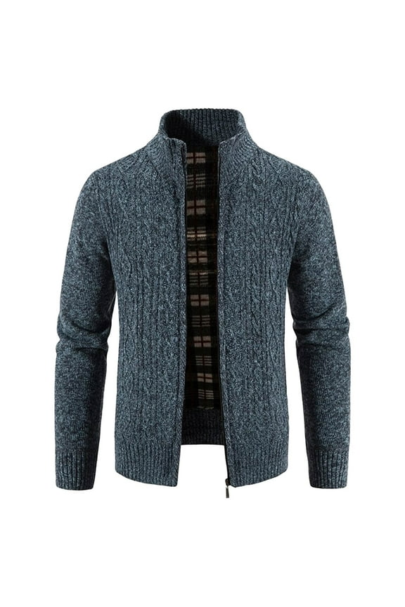 M-4XL Cardigan Sweaters for Men with Zipper Up Plus Size Long Sleeve Stand Collar Sweater Casual Solid Warm Chunky Knitted Outerwear Jackets Clearance