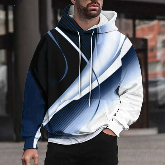 M-4XL Pullover Hoodies for Men Big & Tall Plus Size Fleece Lined Sweatshirts Trendy Color Block Long Sleeve Loose Comfy Hoodie With Pocket