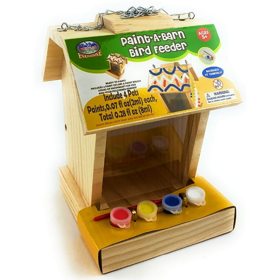 Mtty's Toy Stop Paint Your Own Deluxe Large 9" Wooden Bird Feeder (Includes 4 Paints & 1 Brush)