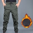 thumbnail image 1 of M-5X Big & Tall Cargo Pants for Men with Multi-Pockets Plus Size Fleece Lined Drawstring Elastic Waist Solid Tapered Leg Hiking Jogging Trousers Pant, 1 of 8