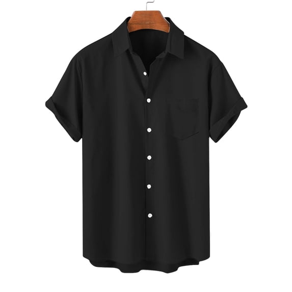 M-5X Big & Tall Shirts for Men with Pocket Plus Size Short Sleeve T Shirts Button-Down Collared Casual Solid Color Lightweight Going-Out Tees Tops
