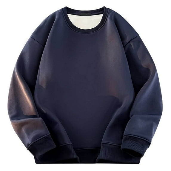 M-5X Big & Tall Sweatshirts for Men Fleece Lined Plus Size Long Sleeve Shirts Mens Casual Solid Color Pullover Thermal Warm Crewneck Sweatshirt Tops