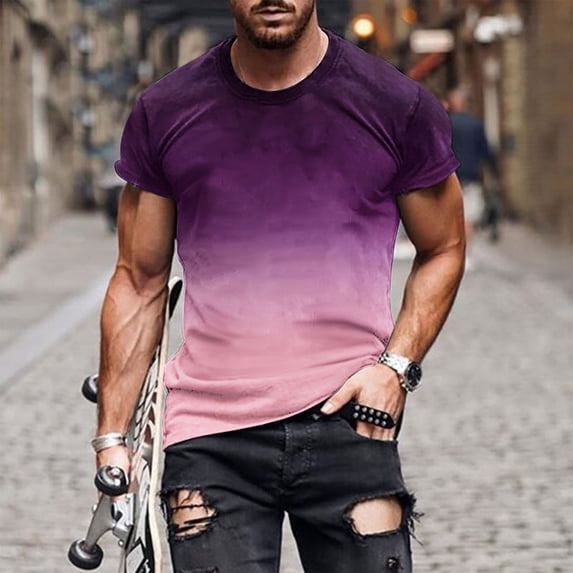 M-5X Big & Tall T Shirts for Men Plus Size Short Sleeve Crewneck Tees Tops Mens Casual Gradient Printed Pullover Basic Athletic Workout Tshirts Shirt