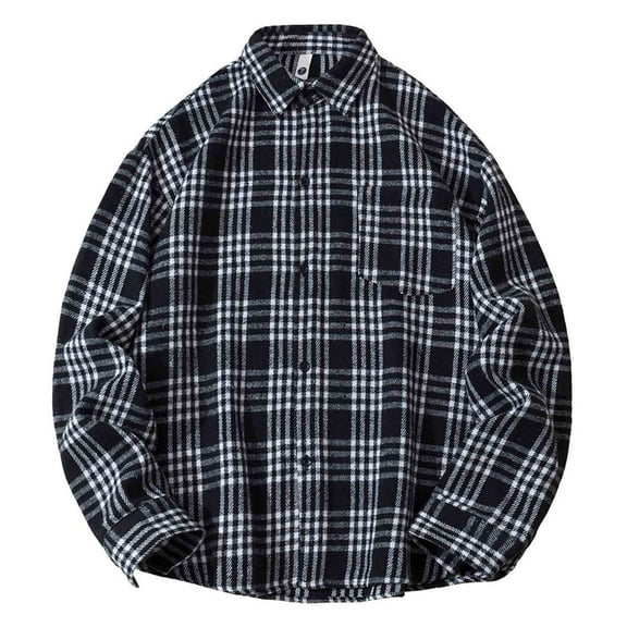 M-5X Men Big & Tall Shirts Plus Size Long Sleeve Button-Down Tshirts Shirt with Pocket and Collared Casual Plaid Printed Going-Out Work Shackets Tops