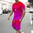 thumbnail image 1 of M-5X Mens Big & Tall 2 Piece Outfits Sets with Pockets Plus Size Workout Tracksuits Casual Gradient Printed Short Sleeve T-Shirts and Shorts, 1 of 5