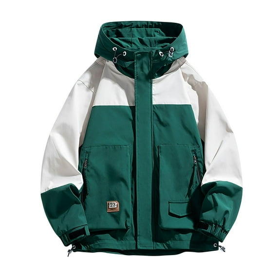 M-5X Mens Big & Tall Jackets with Pockets and Hoodies Plus Size Coats Lightweight Long Sleeve Zip Up Color Block Athletic Hiking Outerwear Coats