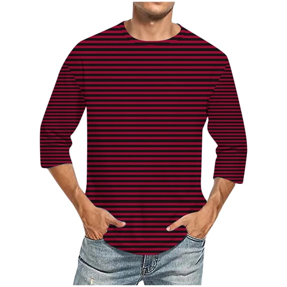 M-5X Mens Big & Tall T Shirts Plus Size 3/4 Sleeve Crewneck Tshirts Shirt Casual Stripe Printed Pullover Breathable Going-Out Workout Tees Tops