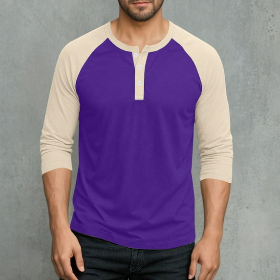 M-5X Mens Big & Tall T Shirts Plus Size Long Sleeve Tshirts Shirt Casual Color Block Pullover Button Crewneck Basic Athletic Workout Tees Tops