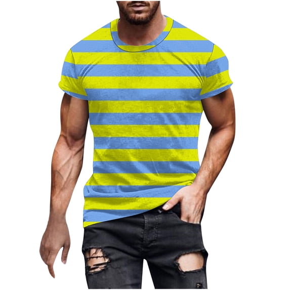 M-5X Mens Big & Tall T Shirts Plus Size Short Sleeve Crewneck Tshirts Shirt Casual Stripe Printed Pullover Slim Breathable Going-Out Workout Tees Tops