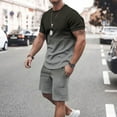 thumbnail image 1 of M-5X Mens Big and Tall Outfits Sets Plus Size 2 Piece Tracksuits Short Sleeve T-Shirts and Shorts Gradient Printed Workout Suits Set, 1 of 5