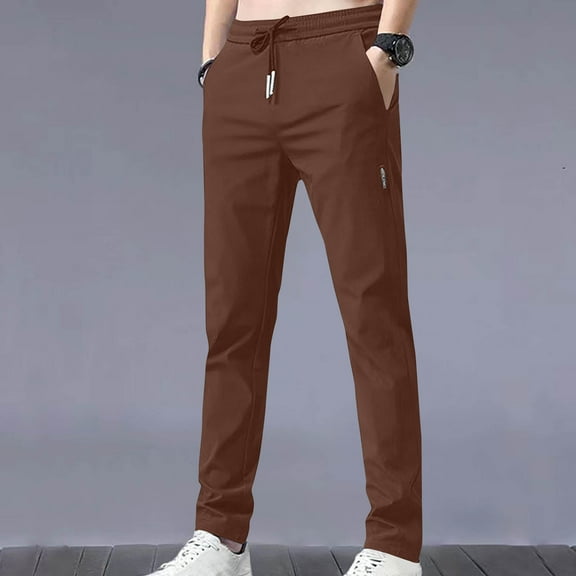 M-5X Mens Big and Tall Pants Plus Size with Pockets Straight Leg Trousers Drawstring Elastic Waist Casual Solid Color Going-Out Pant