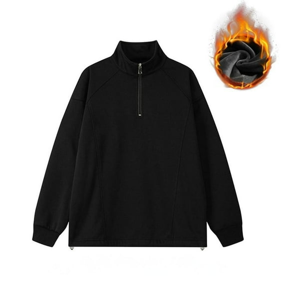 M-5X Mens Plus Size Sweatshirts with Zipper Mock Neck Big & Tall Fleece Line Shirts Long Sleeve Pullover Solid Color Thermal Warm Sweatshirt Tops