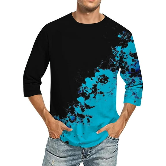 M-5X Mens T Shirts 3/4 Sleeve Big & Tall Crewneck Tshirts Plus Size Casual Pullover Color-Block Comfort Basic Going Out Workout Tees Tops