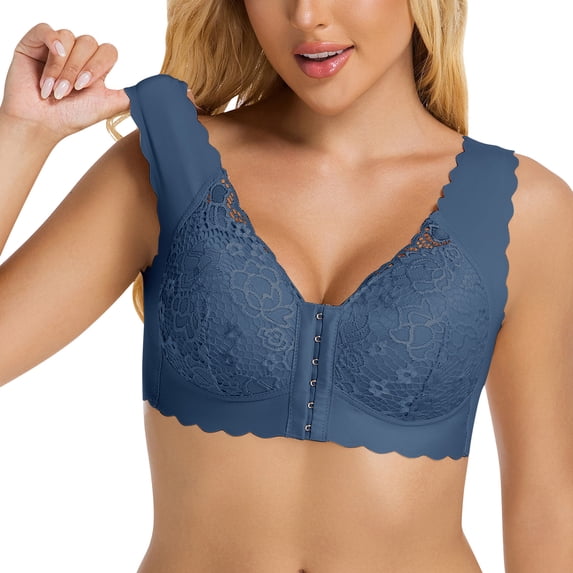 M-5X Plus Size Bras for Women Front Closure Lightweight Push Up Bralettes with Underwire Breathable Lace Back-Smoothing Support Lifting Underwear Bra