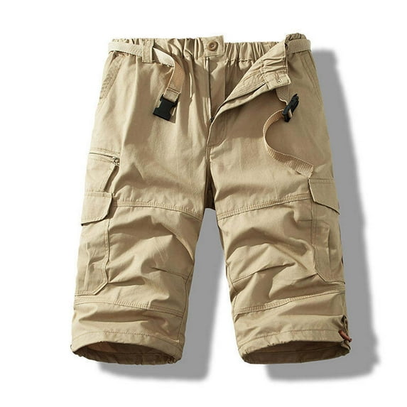 M-5X Plus Size Cargo Shorts for Men Big and Tall with Pockets and Belt Relaxed Straight Leg Elastic Waist Solid Color Hiking Work Short