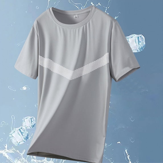 M-5X Plus Size Cooling T Shirts for Men Big & Tall Sun Protection Short Sleeve Tees Tops Stretchy Pullover Slim Crewneck Gym Athletic Tshirts Shirt