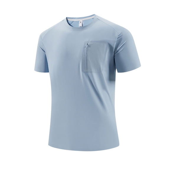 M-5X Plus Size Cooling T Shirts for Men with Zipper Pocket Big & Tall Short Sleeve Crewneck Stretchy Slim Pullover Basic Athletic Workout Tees Tops