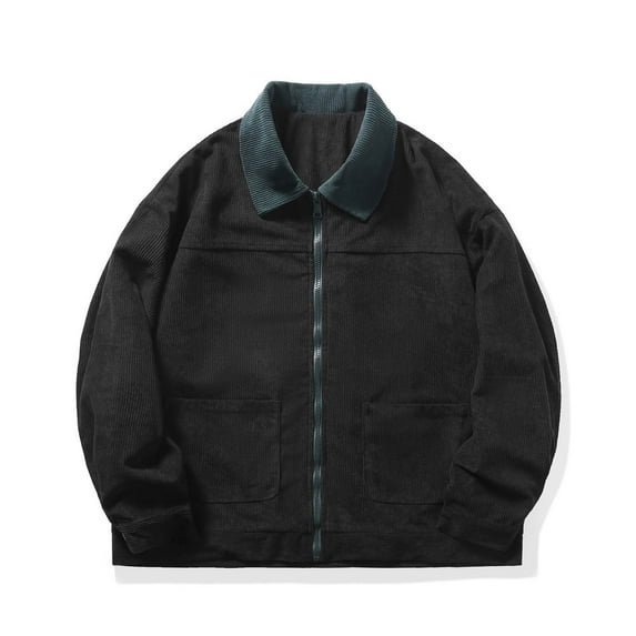 M-5X Plus Size Corduroy-Jackets for Men with Pockets Big & Tall Vintage Coats Mens Long Sleeve Zip Up Collared Solid Color Work Outerwear Jacket
