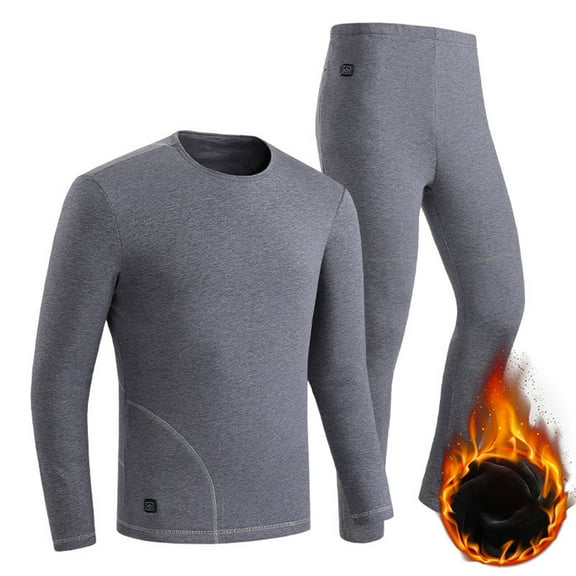 M-5X Plus Size Heated Thermals for Men 2 Piece Long Johns Sets Mens Casual Solid Color Stretchy Slim Shirts and Pants Thermal Underwear Outfits Set