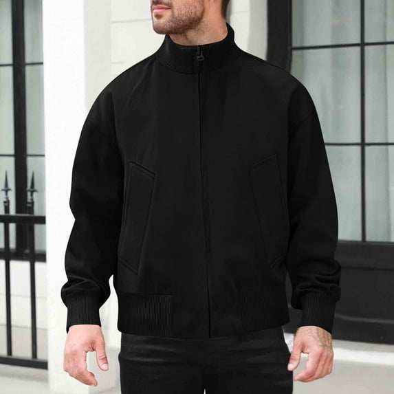 M-5X Plus Size Jackets for Men with Pockets Big & Tall Zip Up Sports Coats Mens Casual Solid Color Long Sleeve Mock Neck Thermal Warm Baseball Jacket
